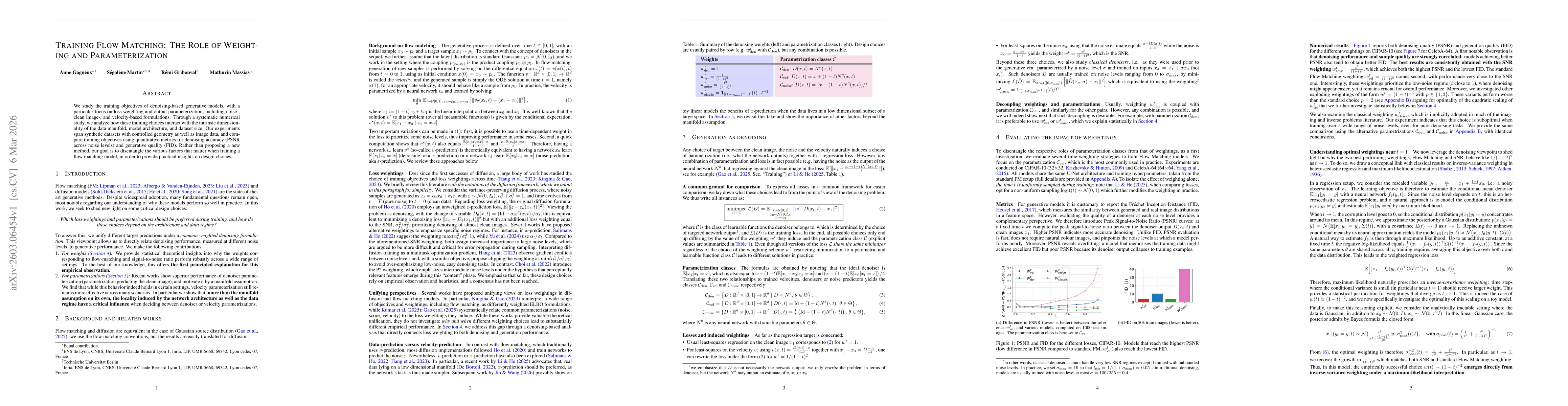 Thumbnail for Training Flow Matching: The Role of Weighting and Parameterization