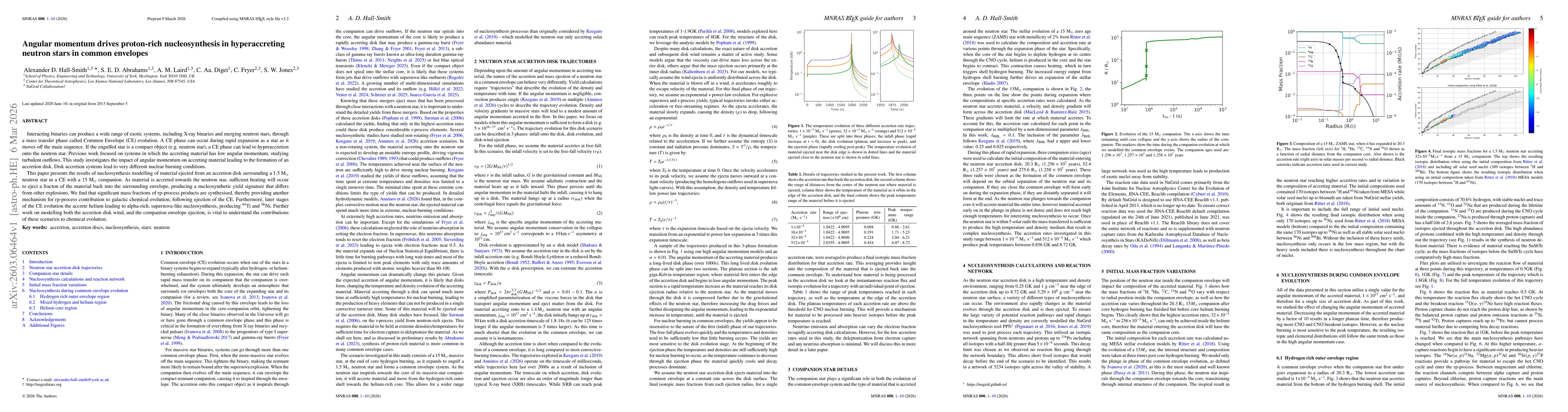 Thumbnail for Angular momentum drives proton-rich nucleosynthesis in hyperaccreting neutron stars in common envelopes