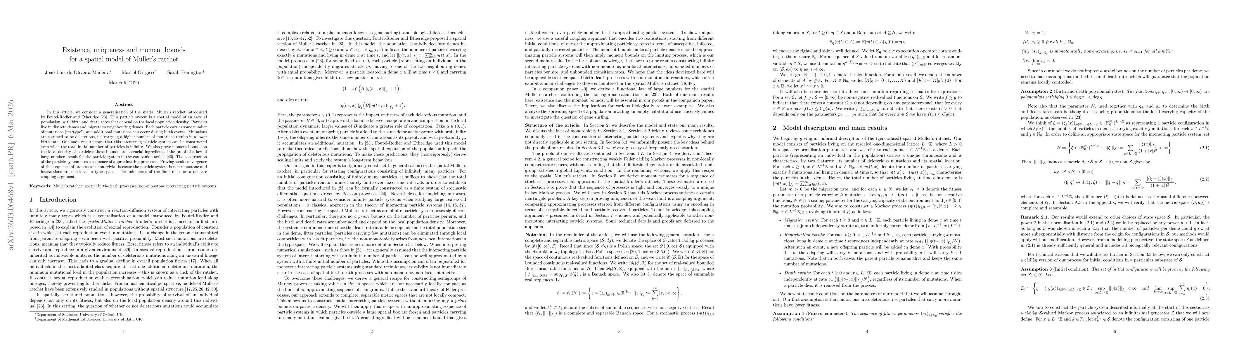 Thumbnail for Existence, uniqueness and moment bounds for a spatial model of Muller's ratchet