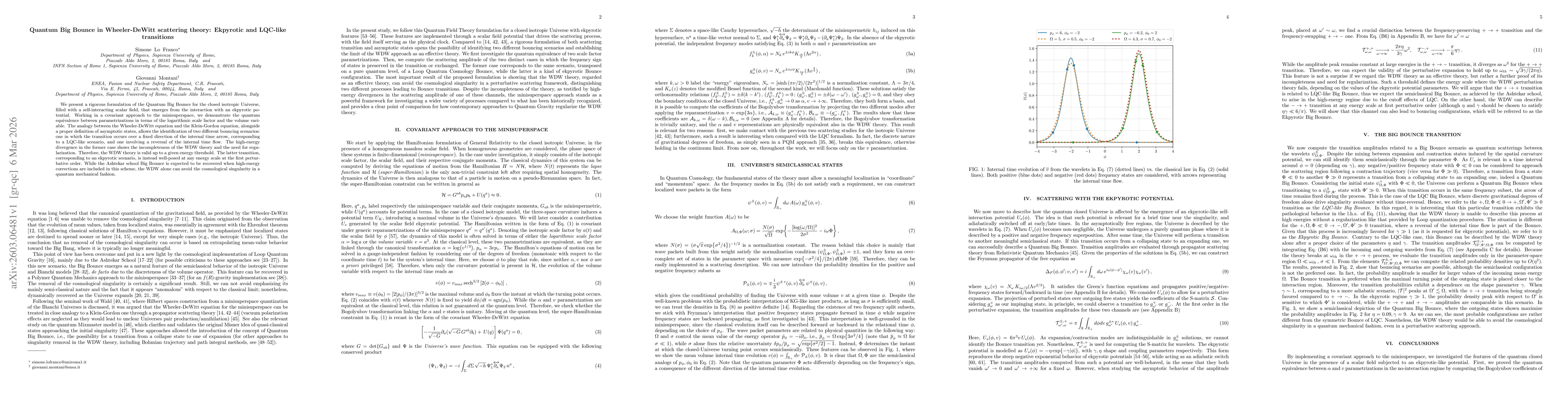 Thumbnail for Quantum Big Bounce in Wheeler-DeWitt scattering theory: Ekpyrotic and LQC-like transitions