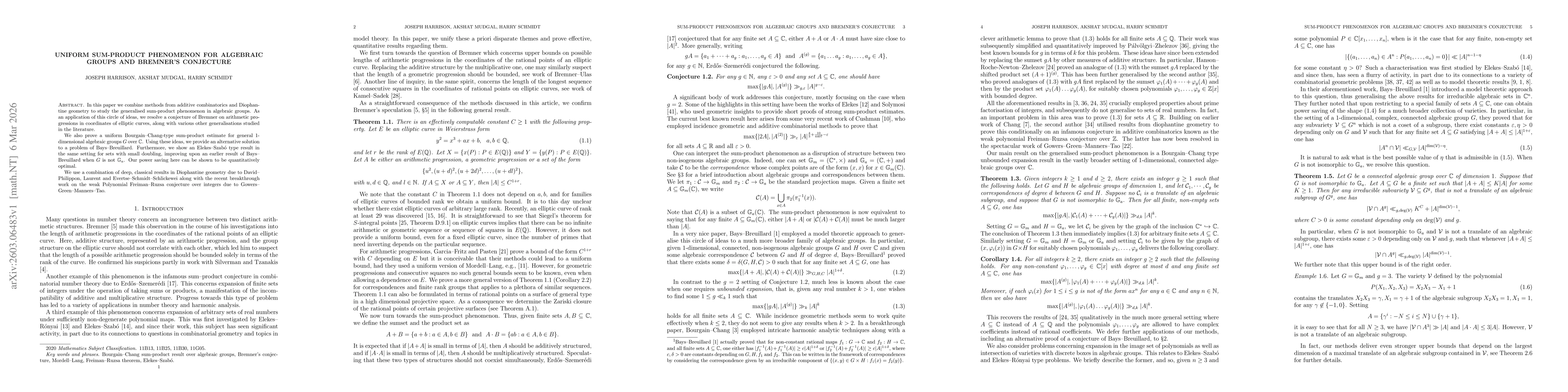 Thumbnail for Uniform sum-product phenomenon for algebraic groups and Bremner's conjecture