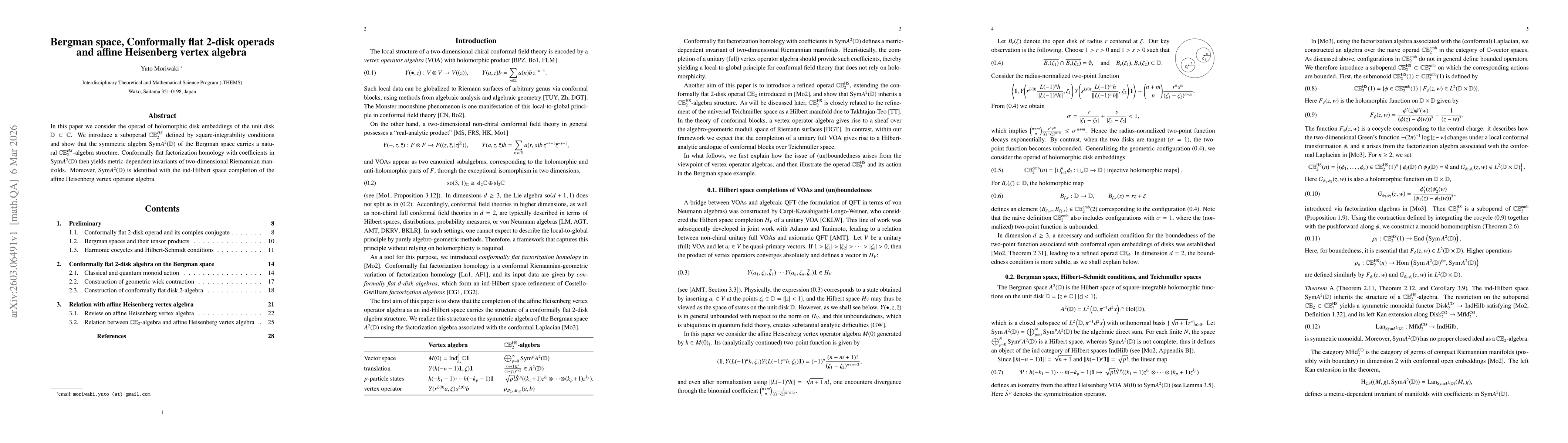 Thumbnail for Bergman space, Conformally flat 2-disk operads and affine Heisenberg vertex algebra
