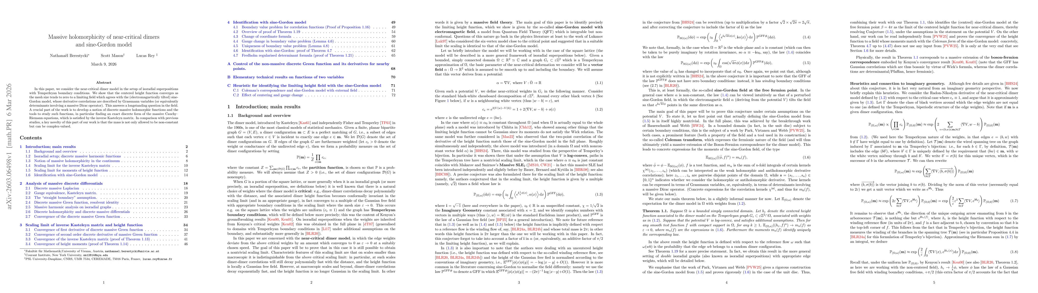 Thumbnail for Massive holomorphicity of near-critical dimers and sine-Gordon model