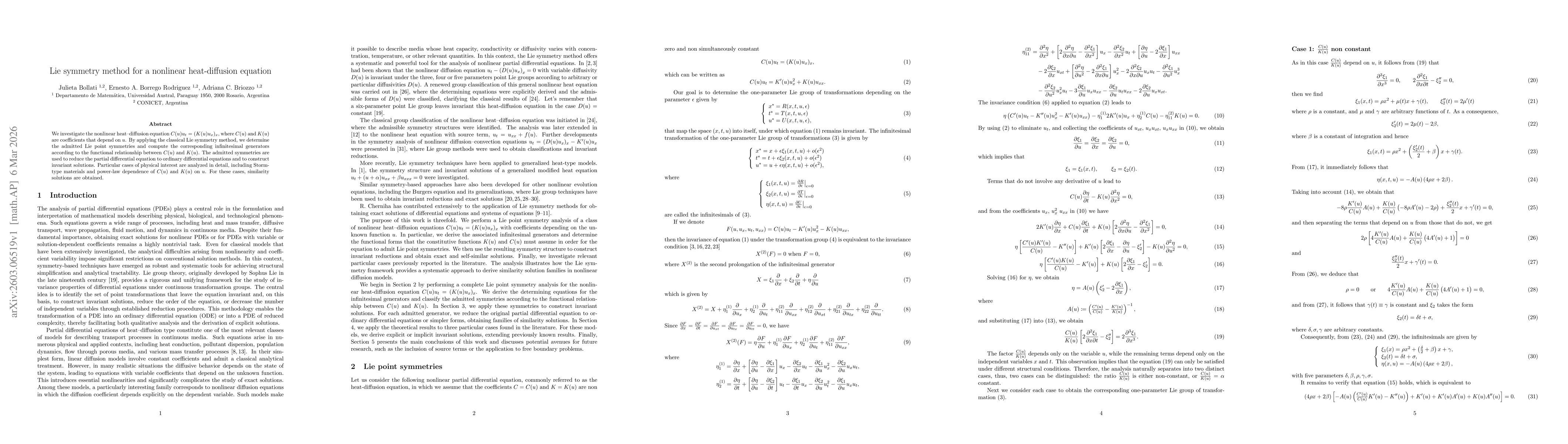 Thumbnail for Lie symmetry method for a nonlinear heat-diffusion equation