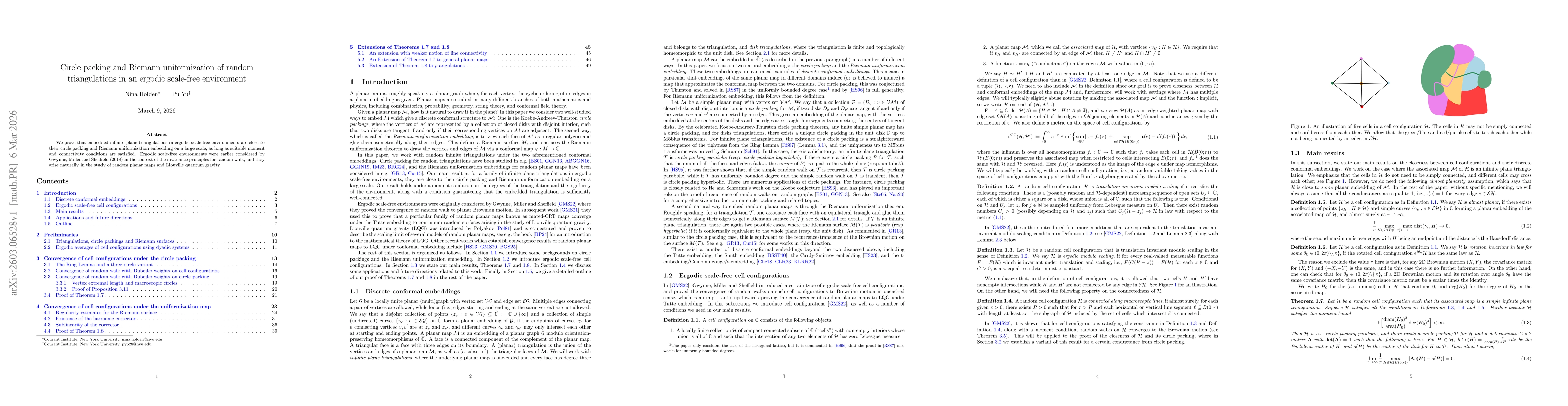 Thumbnail for Circle packing and Riemann uniformization of random triangulations in an ergodic scale-free environment