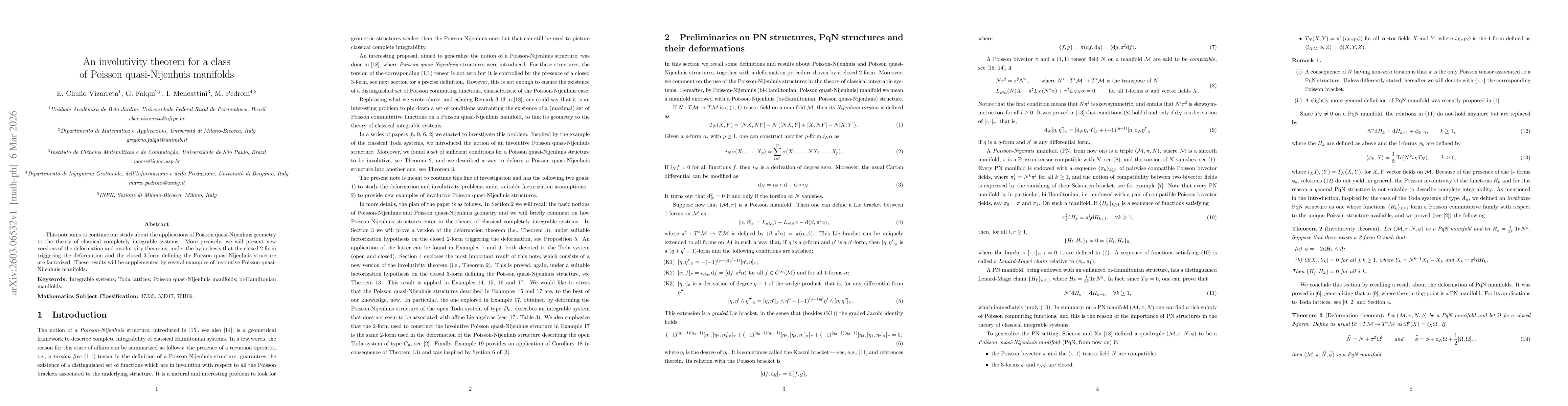 Thumbnail for An involutivity theorem for a class of Poisson quasi-Nijenhuis manifolds