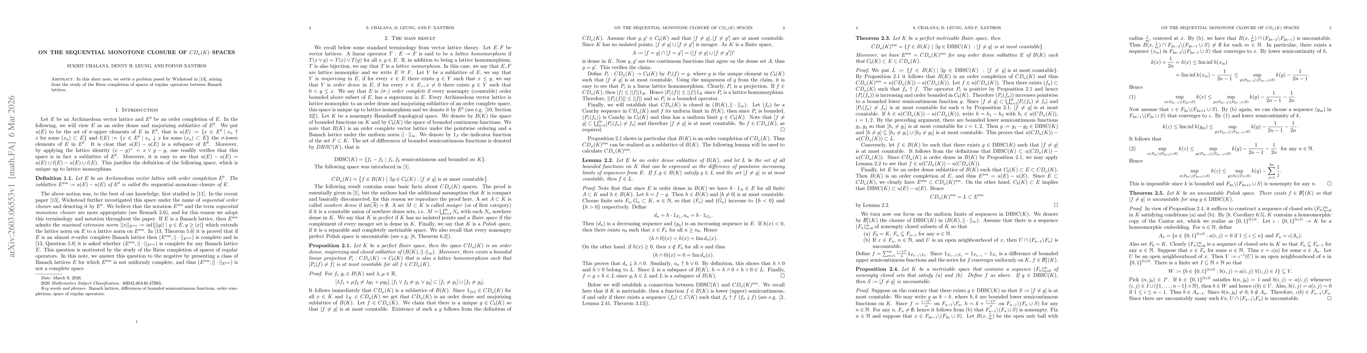 Thumbnail for On the sequential monotone closure of $CD_ω(K)$ spaces