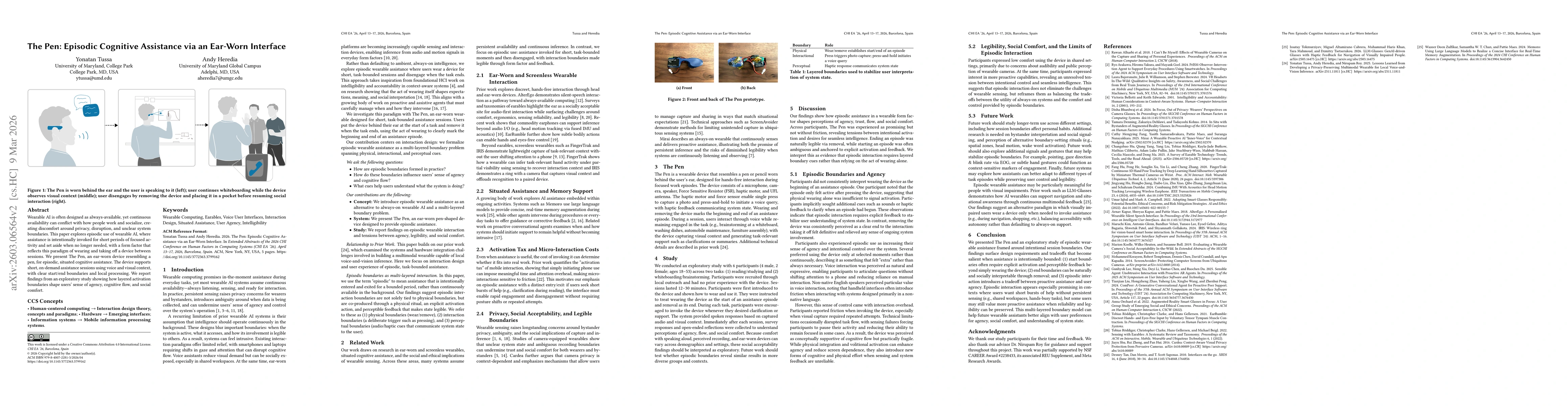 Thumbnail for The Pen: Episodic Cognitive Assistance via an Ear-Worn Interface
