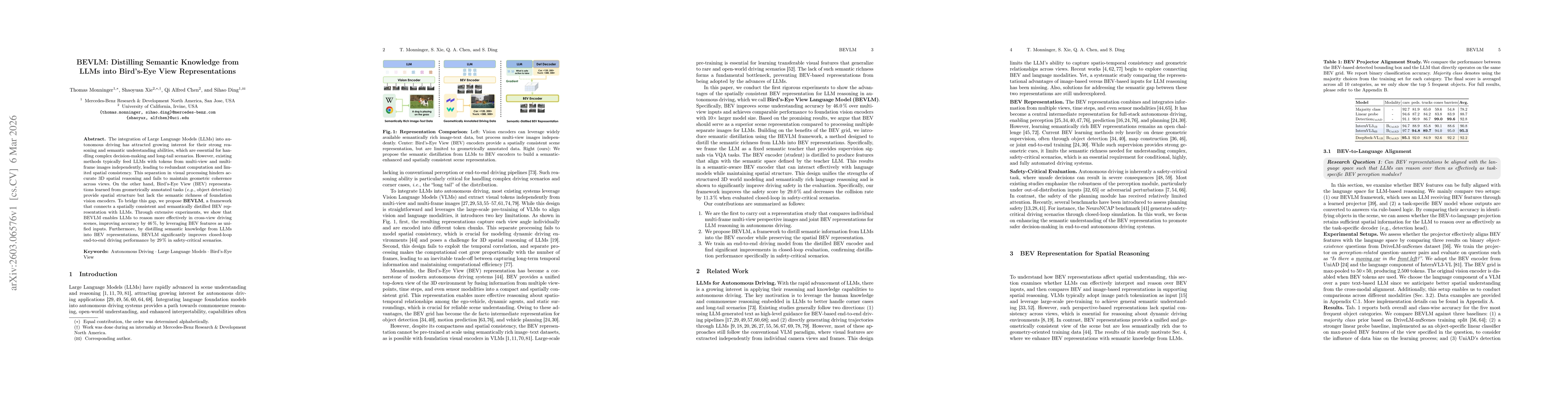 Thumbnail for BEVLM: Distilling Semantic Knowledge from LLMs into Bird's-Eye View Representations