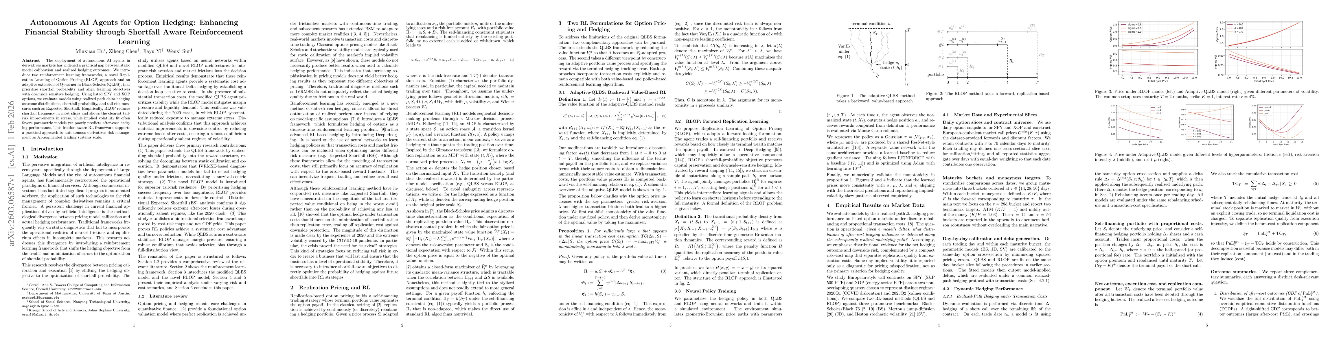 Thumbnail for Autonomous AI Agents for Option Hedging: Enhancing Financial Stability through Shortfall Aware Reinforcement Learning