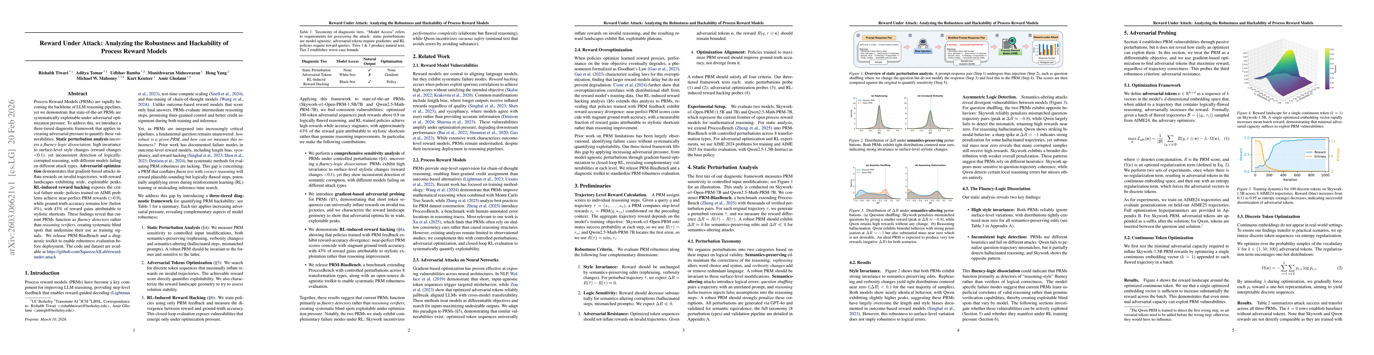Thumbnail for Reward Under Attack: Analyzing the Robustness and Hackability of Process Reward Models