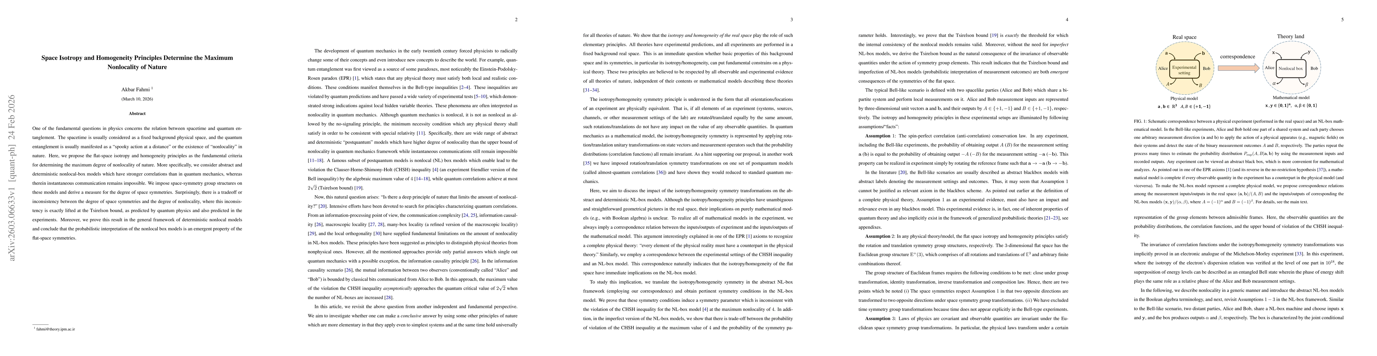 Thumbnail for Space Isotropy and Homogeneity Principles Determine the Maximum Nonlocality of Nature