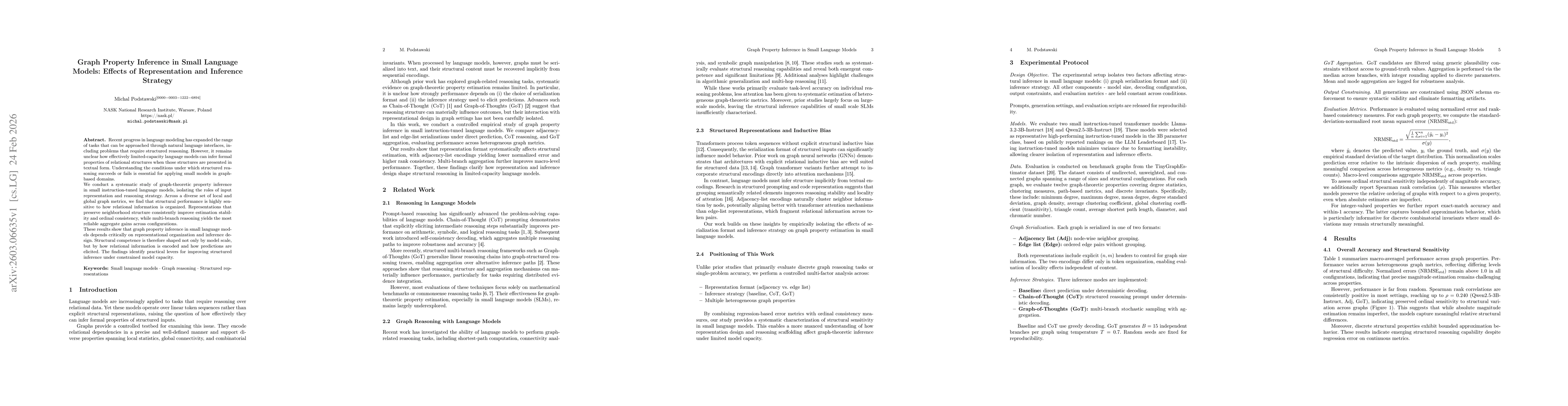 Thumbnail for Graph Property Inference in Small Language Models: Effects of Representation and Inference Strategy