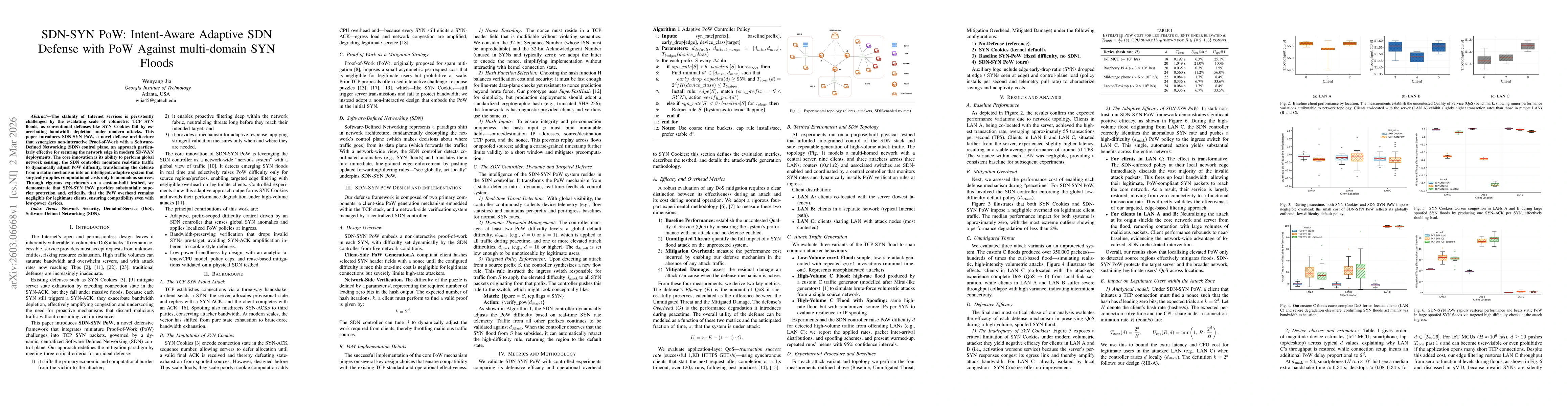 Thumbnail for SDN-SYN PoW: Intent-Aware Adaptive SDN Defense with PoW Against multi-domain SYN Floods