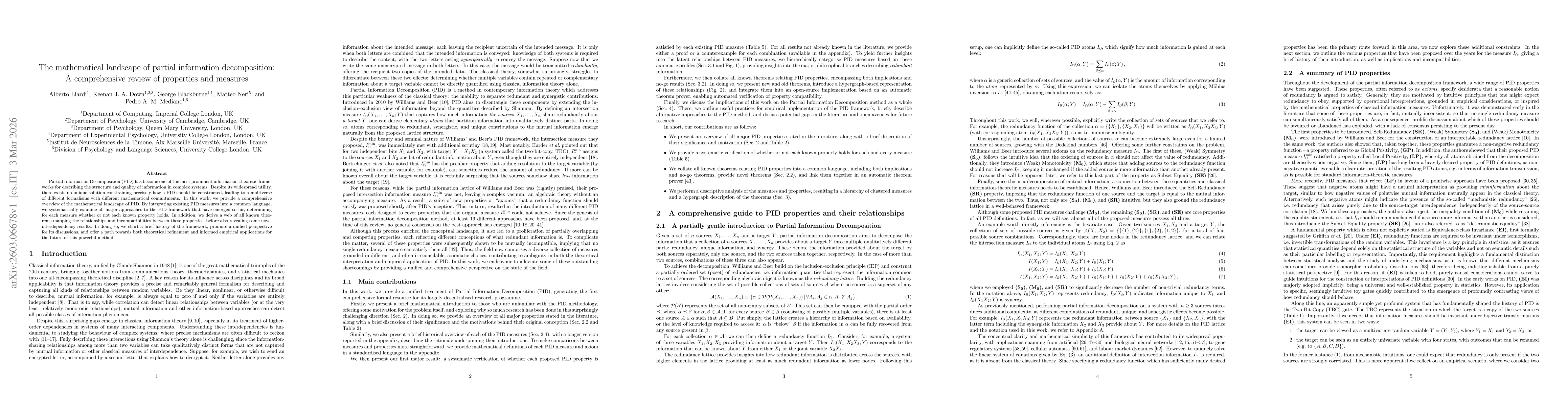 Thumbnail for The mathematical landscape of partial information decomposition: A comprehensive review of properties and measures