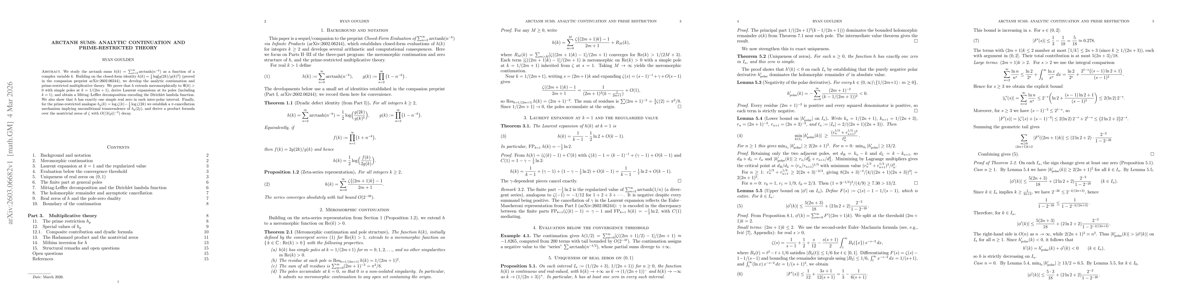 Thumbnail for Arctanh Sums: Analytic Continuation and Prime-Restricted Theory