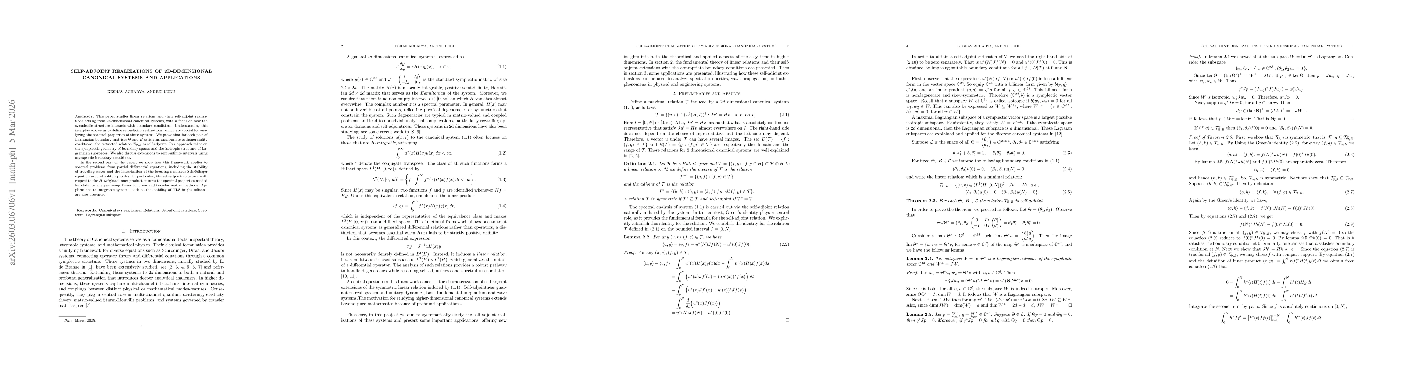 Thumbnail for Self-adjoint realizations of 2d-dimensional canonical systems and applications