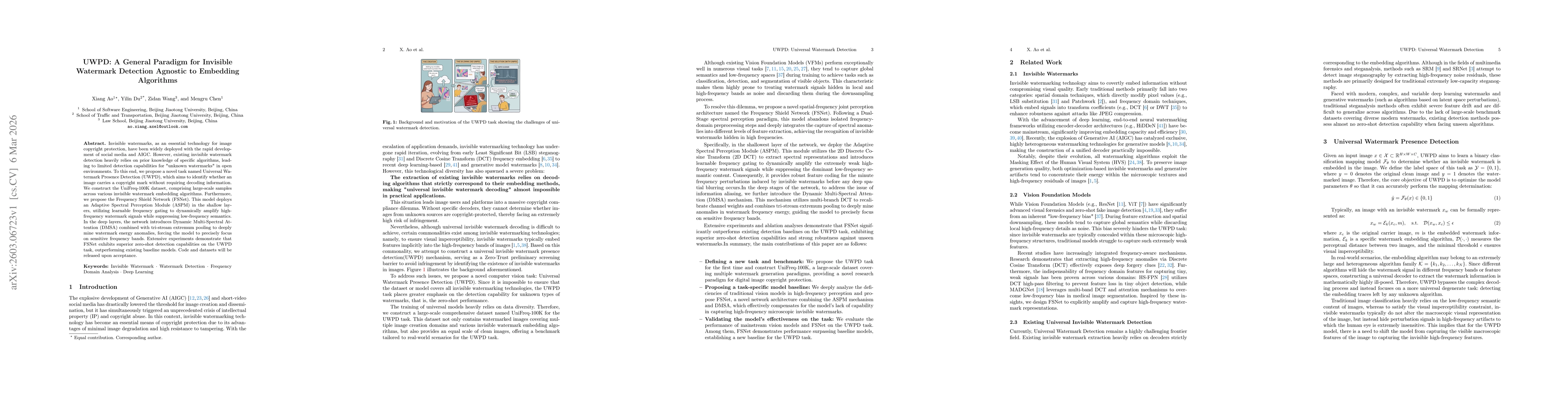 Thumbnail for UWPD: A General Paradigm for Invisible Watermark Detection Agnostic to Embedding Algorithms