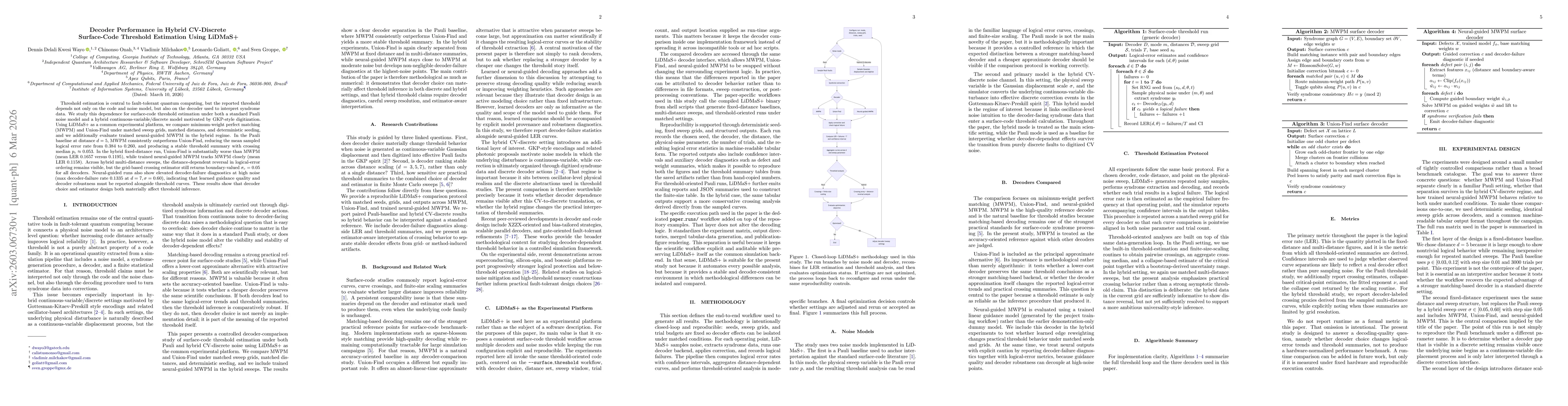 Thumbnail for Decoder Performance in Hybrid CV-Discrete Surface-Code Threshold Estimation Using LiDMaS+