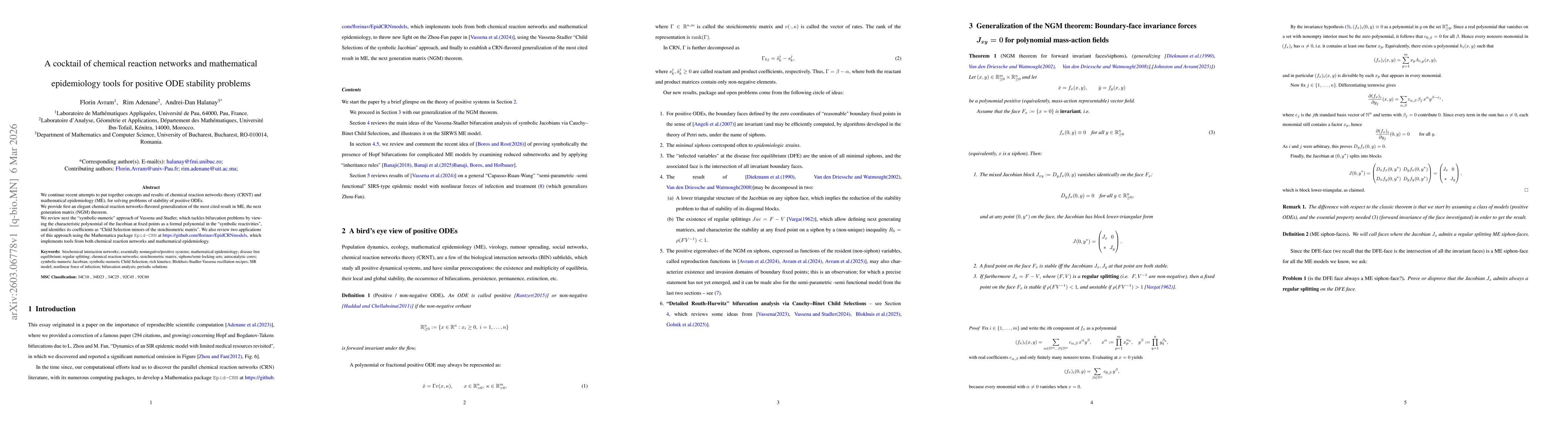 Thumbnail for A cocktail of chemical reaction networks and mathematical epidemiology tools for positive ODE stability problems