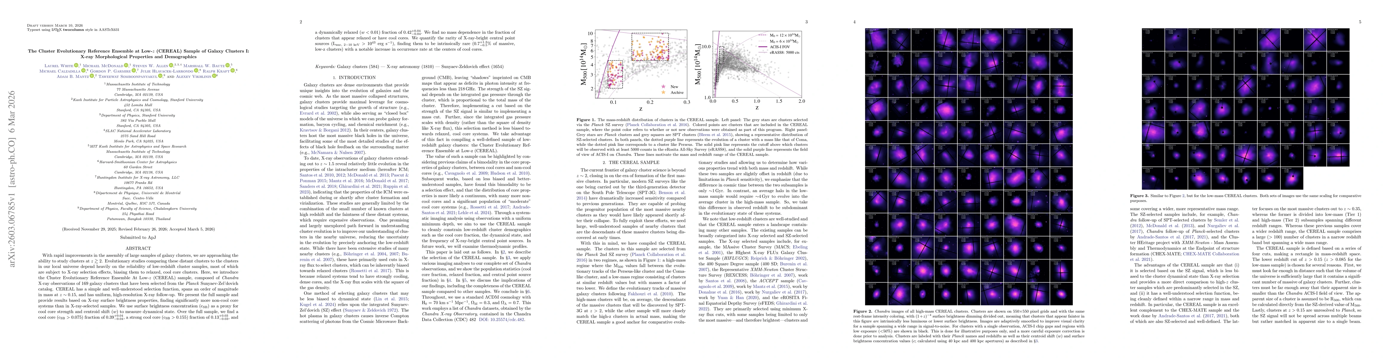 Thumbnail for The Cluster Evolutionary Reference Ensemble at Low-$z$ (CEREAL) Sample of Galaxy Clusters I: X-ray Morphological Properties and Demographics