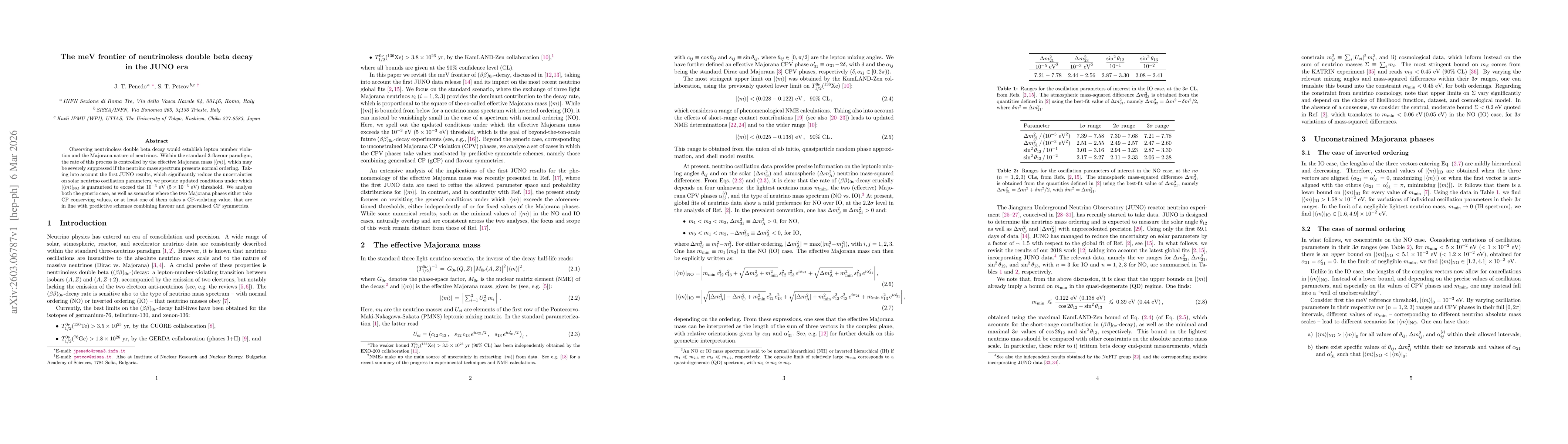 Thumbnail for The meV frontier of neutrinoless double beta decay in the JUNO era