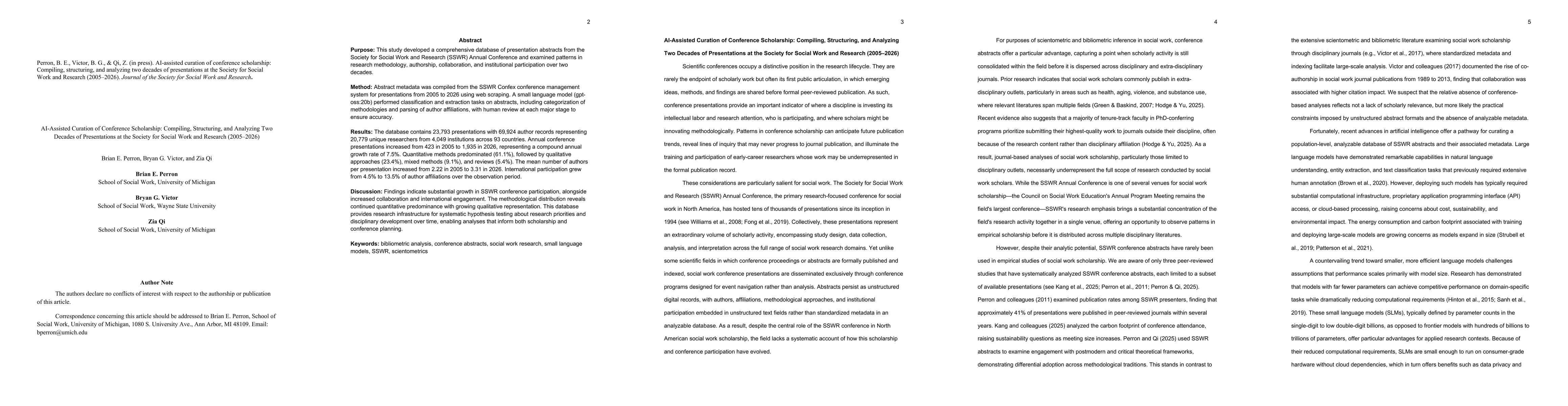 Thumbnail for AI-Assisted Curation of Conference Scholarship: Compiling, Structuring, and Analyzing Two Decades of Presentations at the Society for Social Work and Research