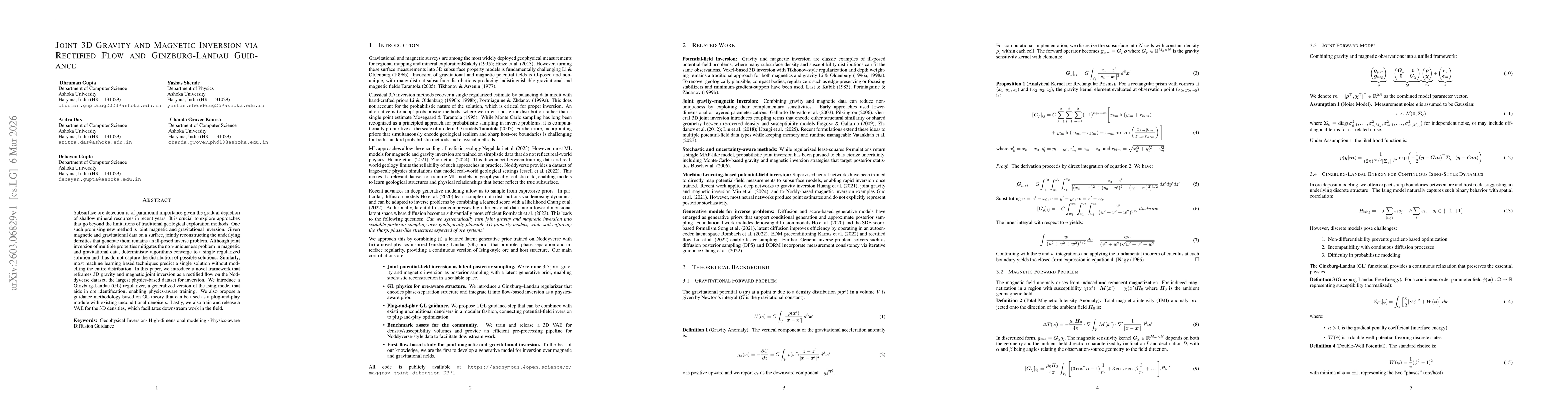 Thumbnail for Joint 3D Gravity and Magnetic Inversion via Rectified Flow and Ginzburg-Landau Guidance