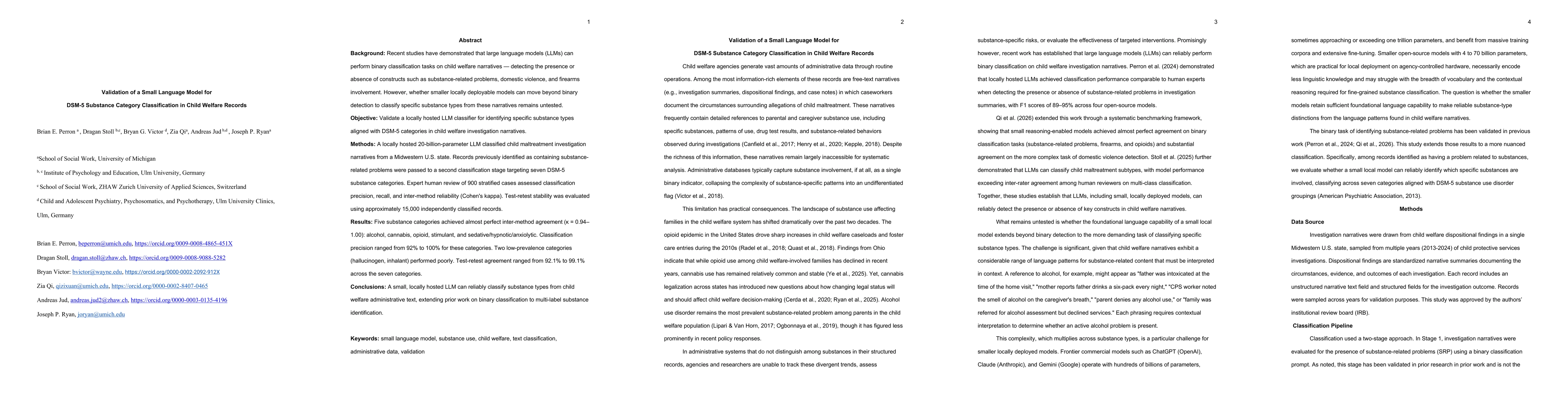 Thumbnail for Validation of a Small Language Model for DSM-5 Substance Category Classification in Child Welfare Records
