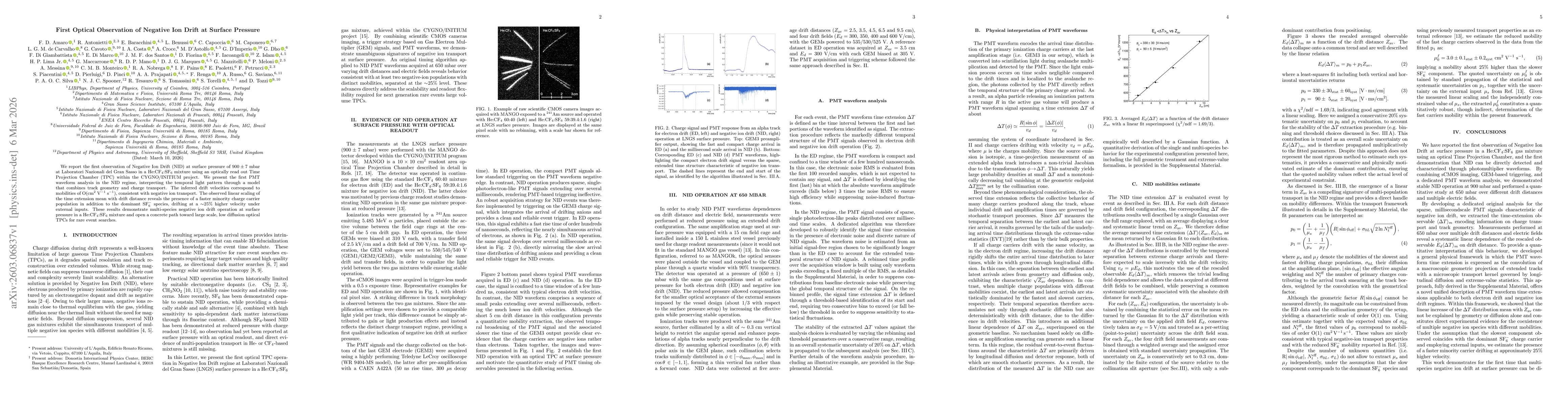 Thumbnail for First Optical Observation of Negative Ion Drift at Surface Pressure