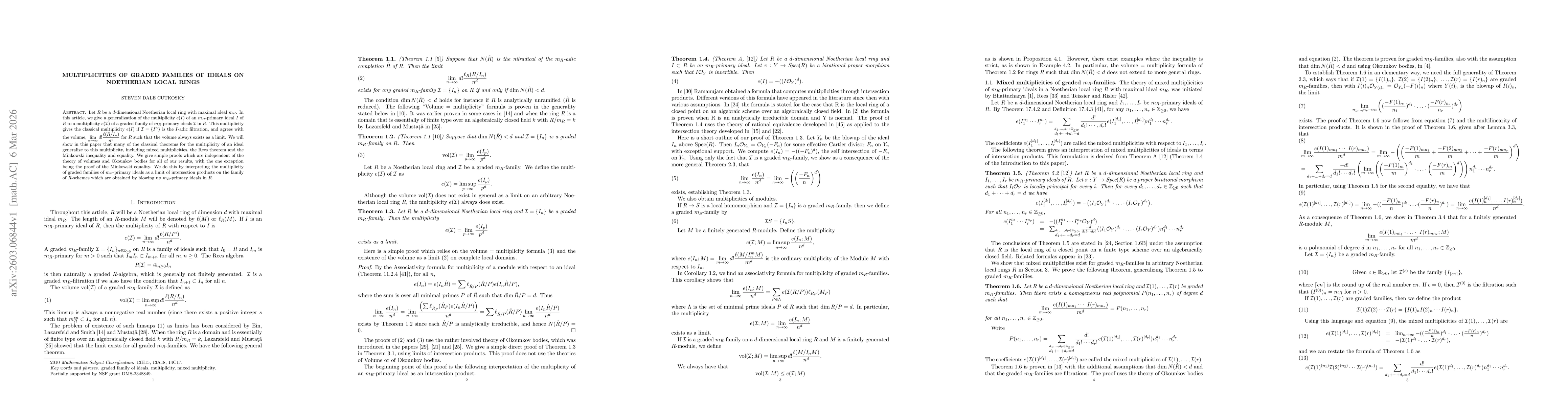 Thumbnail for Multiplicities of graded families of ideals on Noetherian local rings