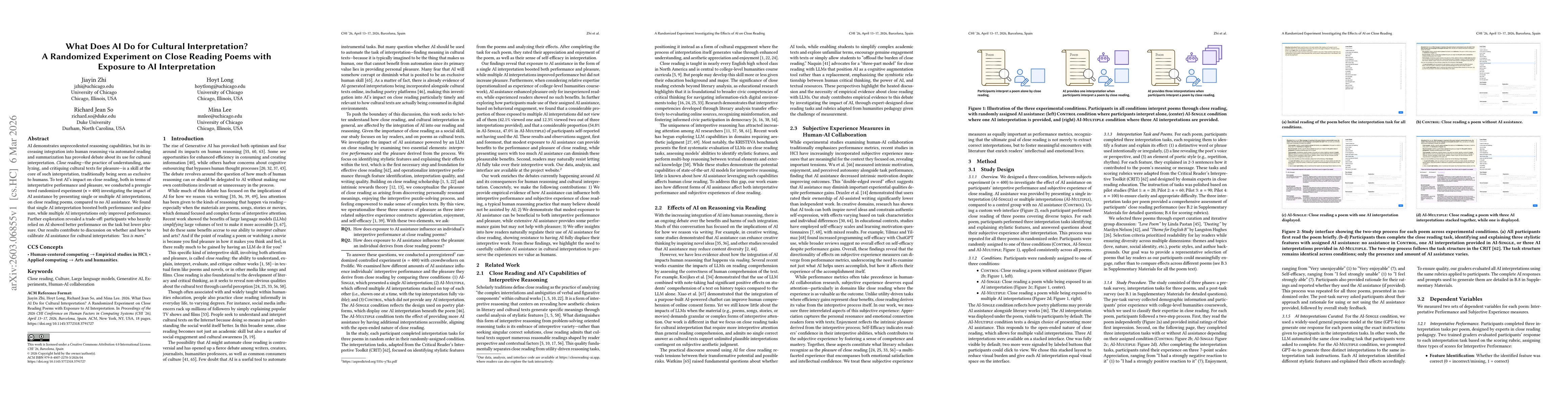 Thumbnail for What Does AI Do for Cultural Interpretation? A Randomized Experiment on Close Reading Poems with Exposure to AI Interpretation