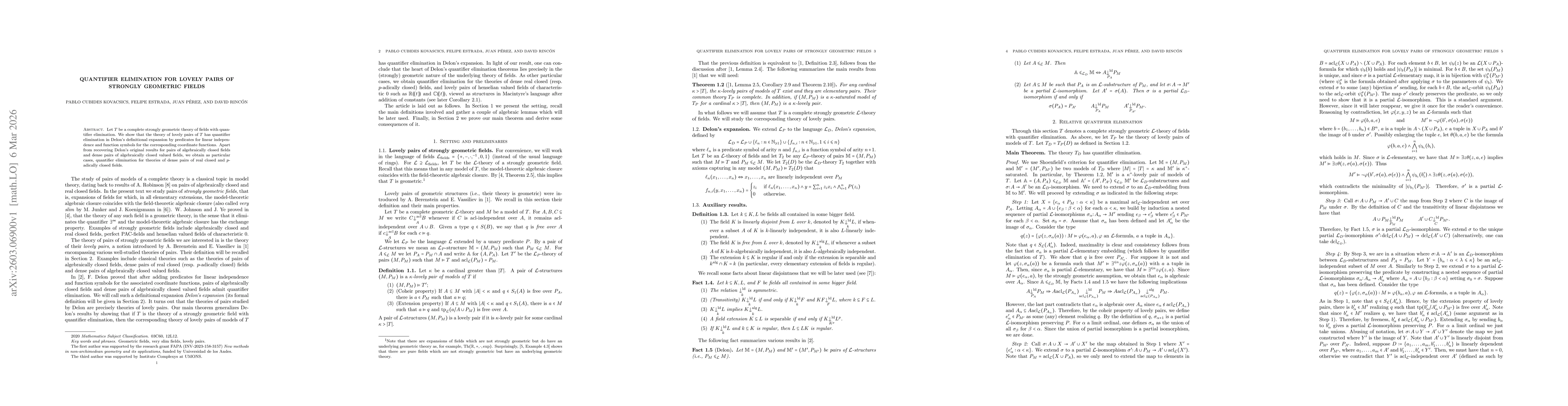 Thumbnail for Quantifier elimination for lovely pairs of strongly geometric fields