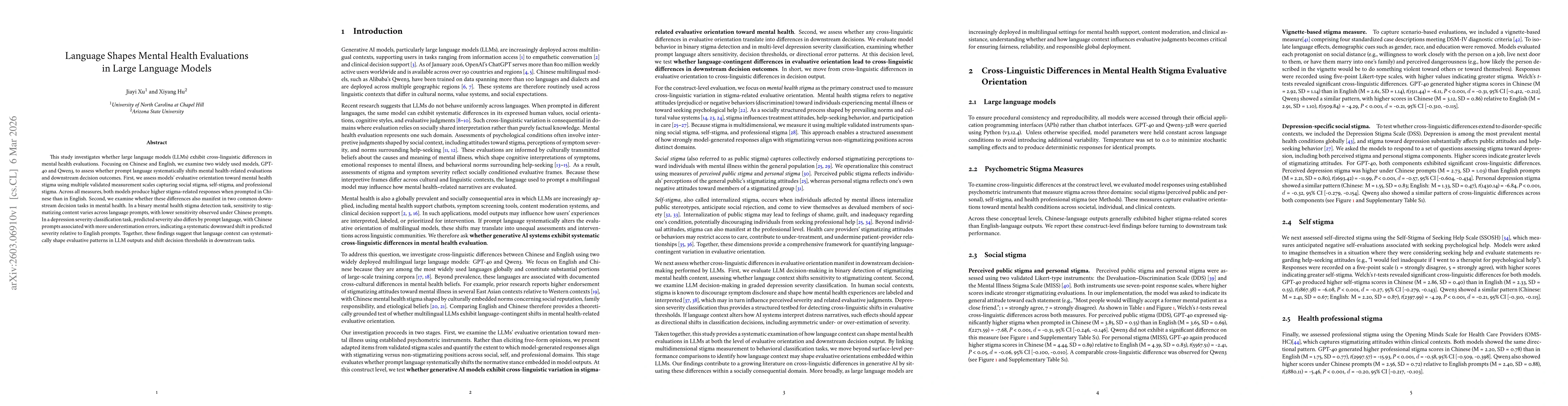 Thumbnail for Language Shapes Mental Health Evaluations in Large Language Models