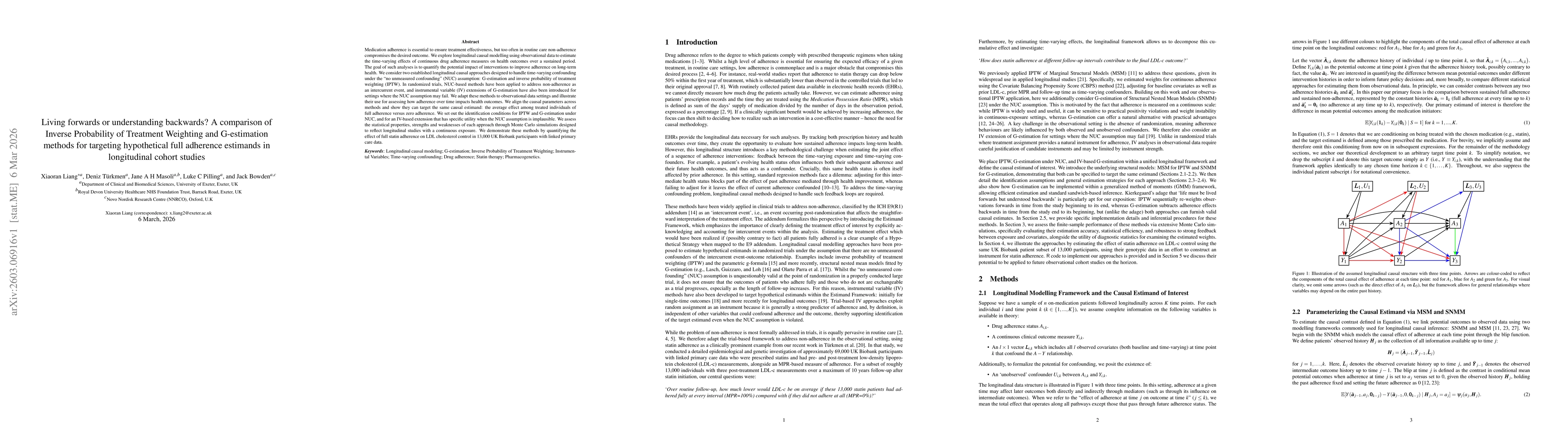 Thumbnail for Living forwards or understanding backwards? A comparison of Inverse Probability of Treatment Weighting and G-estimation methods for targeting hypothetical full adherence estimands in longitudinal cohort studies