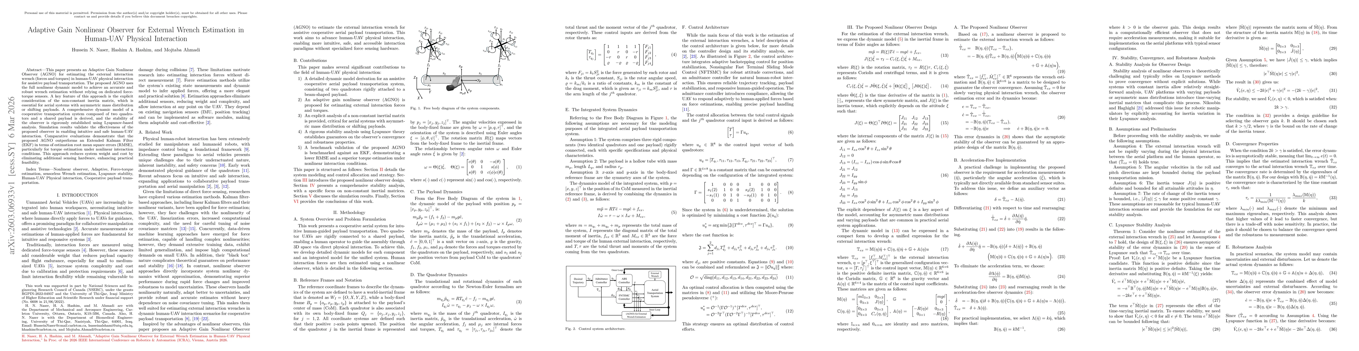 Thumbnail for Adaptive Gain Nonlinear Observer for External Wrench Estimation in Human-UAV Physical Interaction