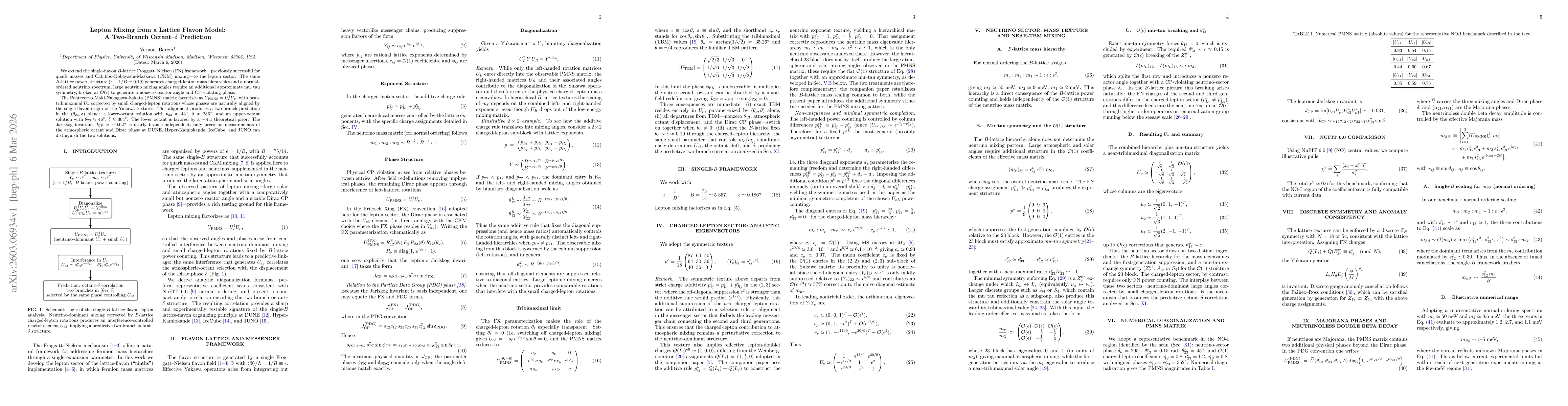 Thumbnail for Lepton Mixing from a Lattice Flavon Model: A Two-Branch Octant-delta Prediction