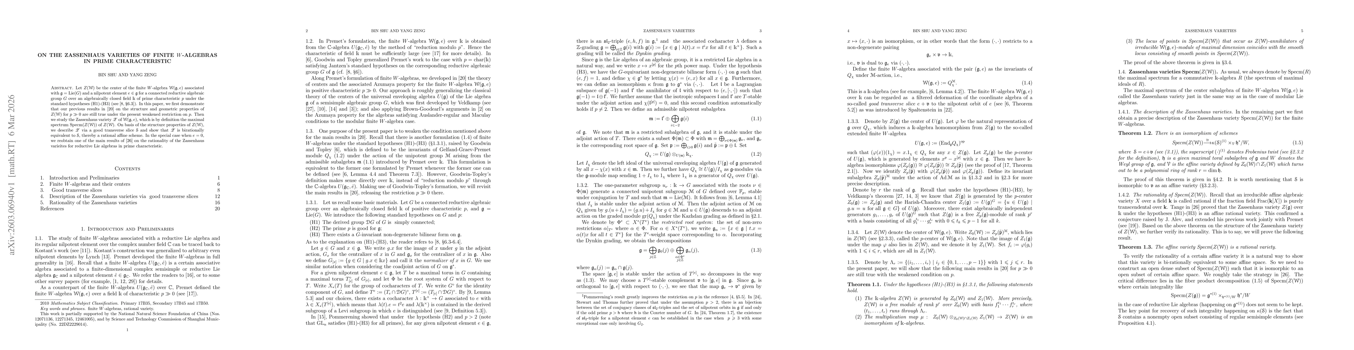 Thumbnail for On the Zassenhaus varieties of finite $W$-algebras in prime characteristic