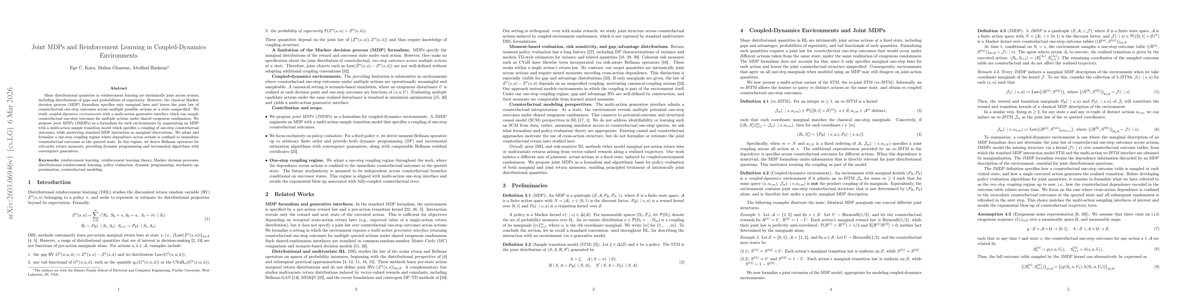 Thumbnail for Joint MDPs and Reinforcement Learning in Coupled-Dynamics Environments