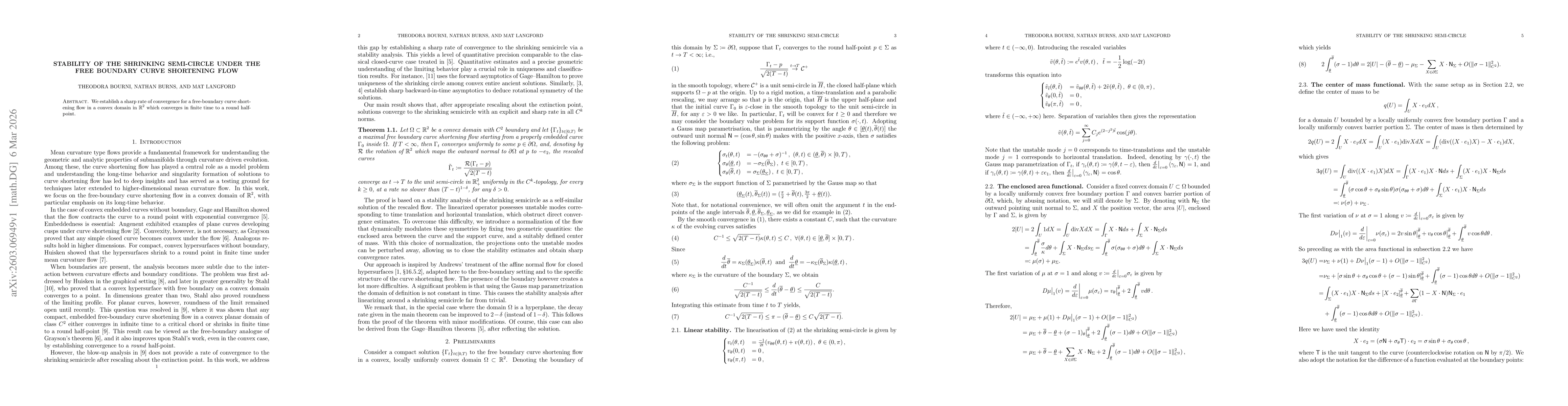Thumbnail for Stability of the Shrinking Semi-Circle Under the Free Boundary Curve Shortening Flow