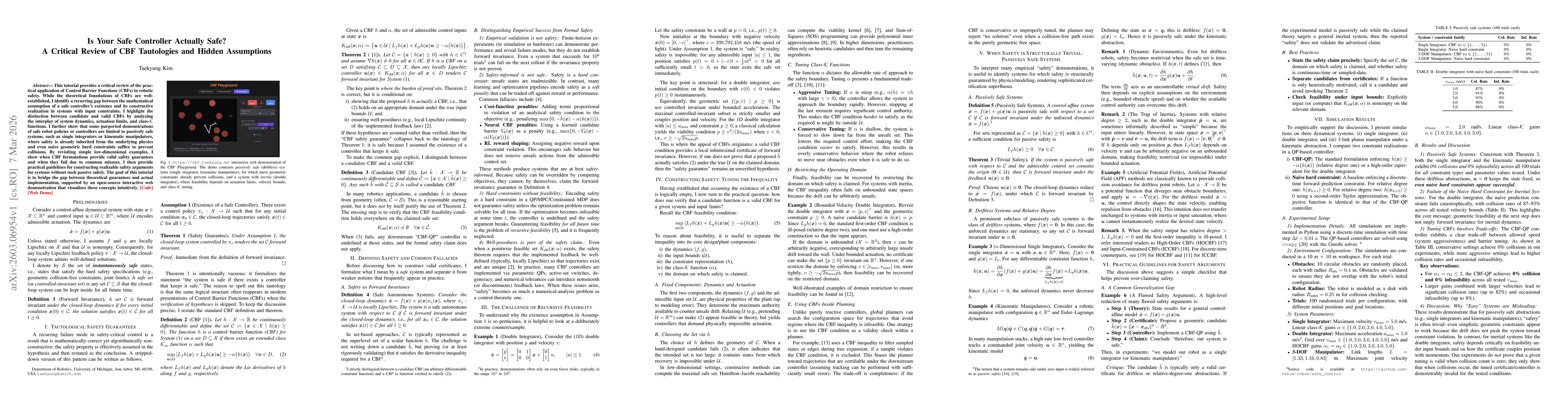 Thumbnail for Is Your Safe Controller Actually Safe? A Critical Review of CBF Tautologies and Hidden Assumptions