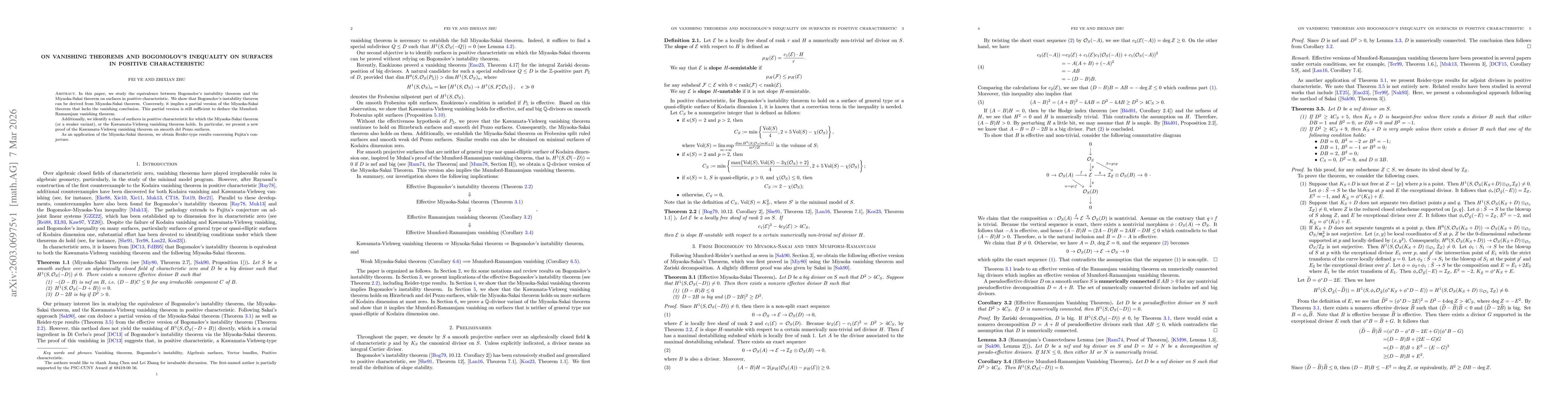 Thumbnail for On Vanishing Theorems and Bogomolov's Inequality on Surfaces in Positive Characteristic