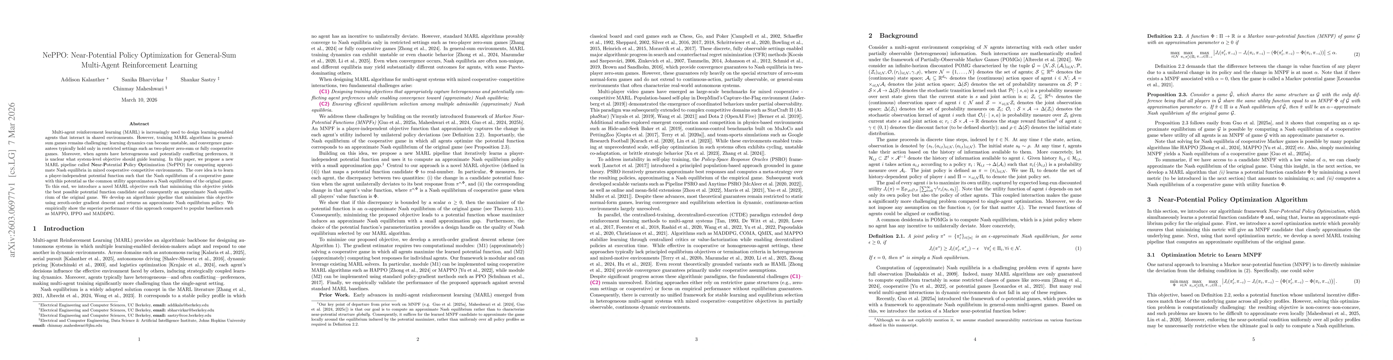 Thumbnail for NePPO: Near-Potential Policy Optimization for General-Sum Multi-Agent Reinforcement Learning