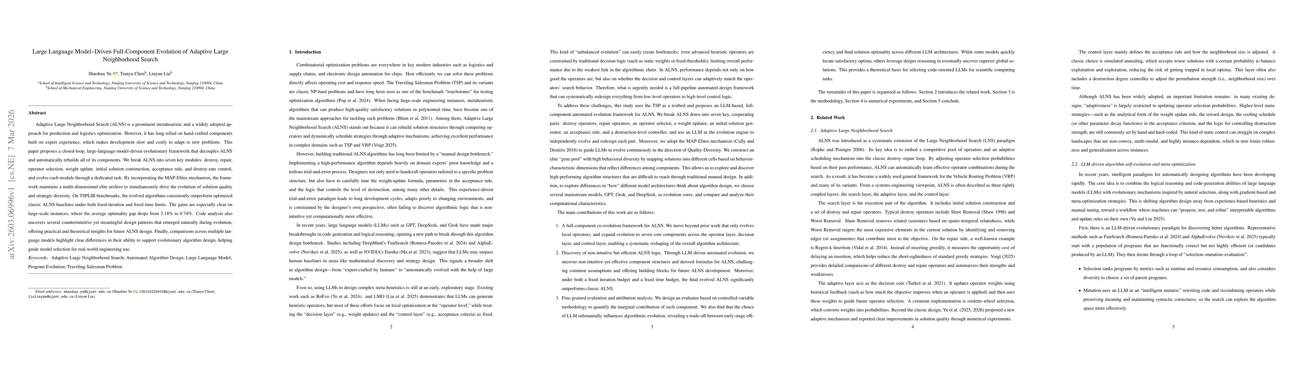 Thumbnail for Large Language Model-Driven Full-Component Evolution of Adaptive Large Neighborhood Search