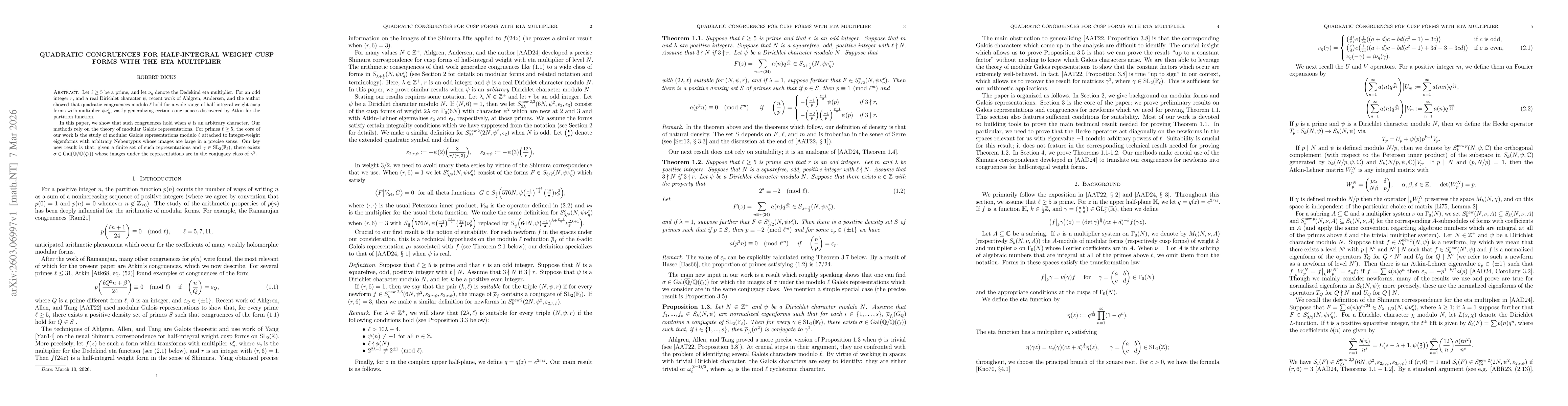Thumbnail for Quadratic Congruences for half-integral weight cusp forms with the eta multiplier