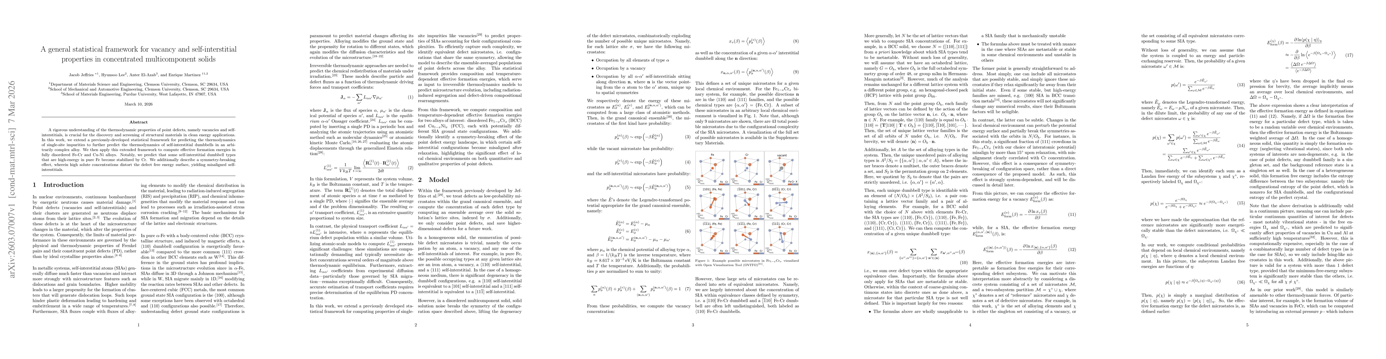 Thumbnail for A general statistical framework for vacancy and self-interstitial properties in concentrated multicomponent solids