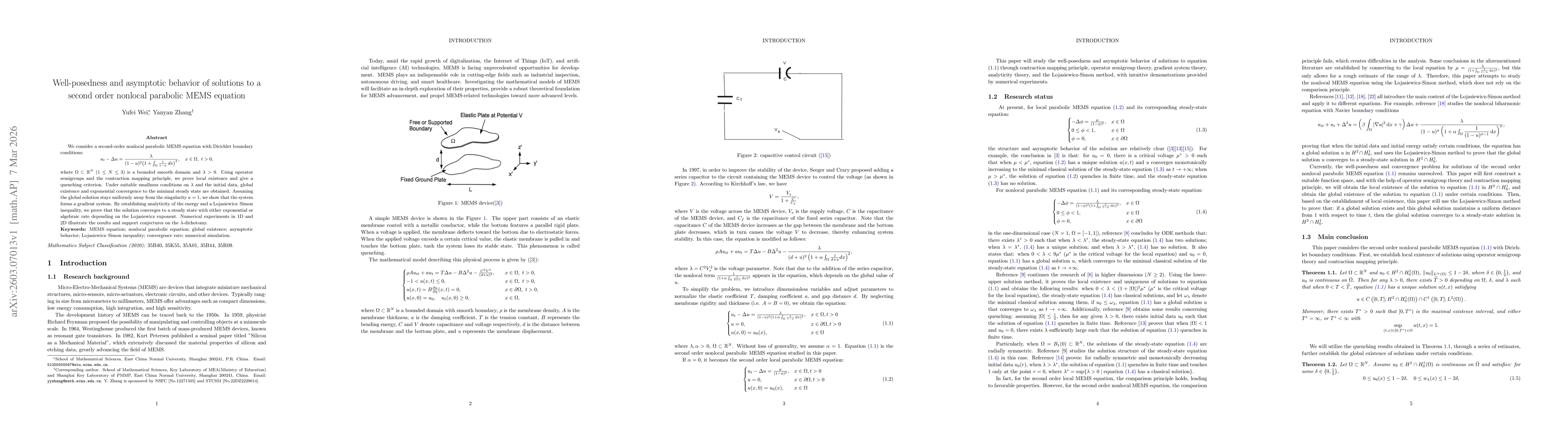 Thumbnail for Well-posedness and asymptotic behavior of solutions to a second order nonlocal parabolic MEMS equation
