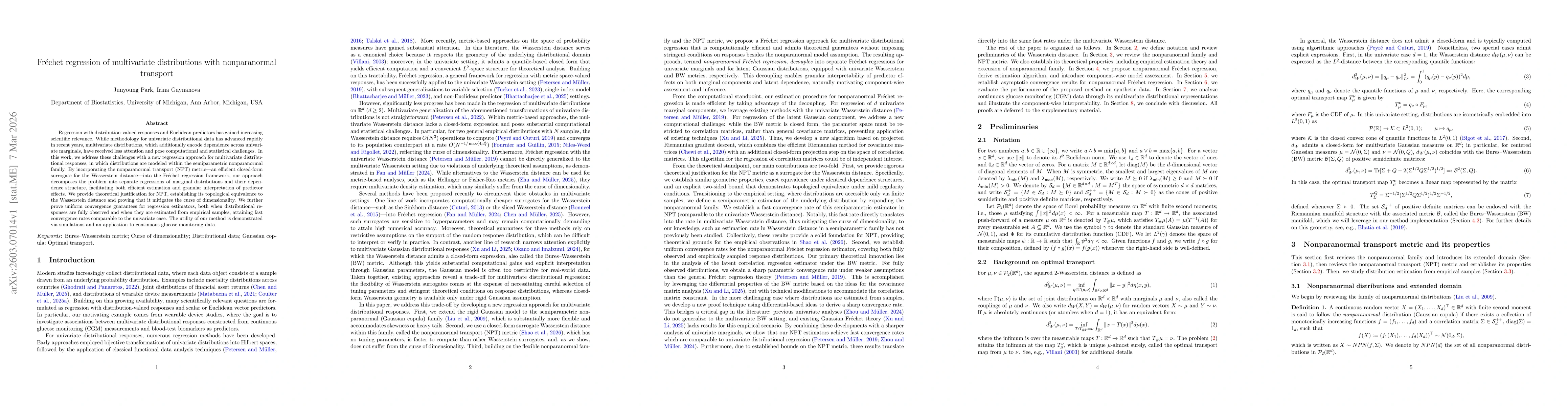 Thumbnail for Fréchet regression of multivariate distributions with nonparanormal transport