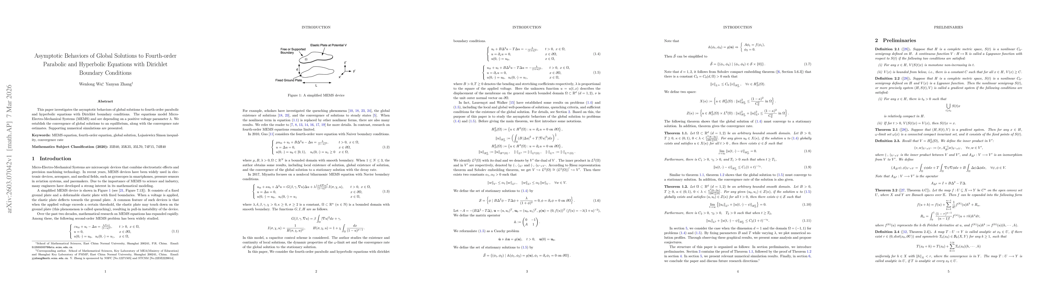 Thumbnail for Asymptotic Behaviors of Global Solutions to Fourth-order Parabolic and Hyperbolic Equations with Dirichlet Boundary Conditions