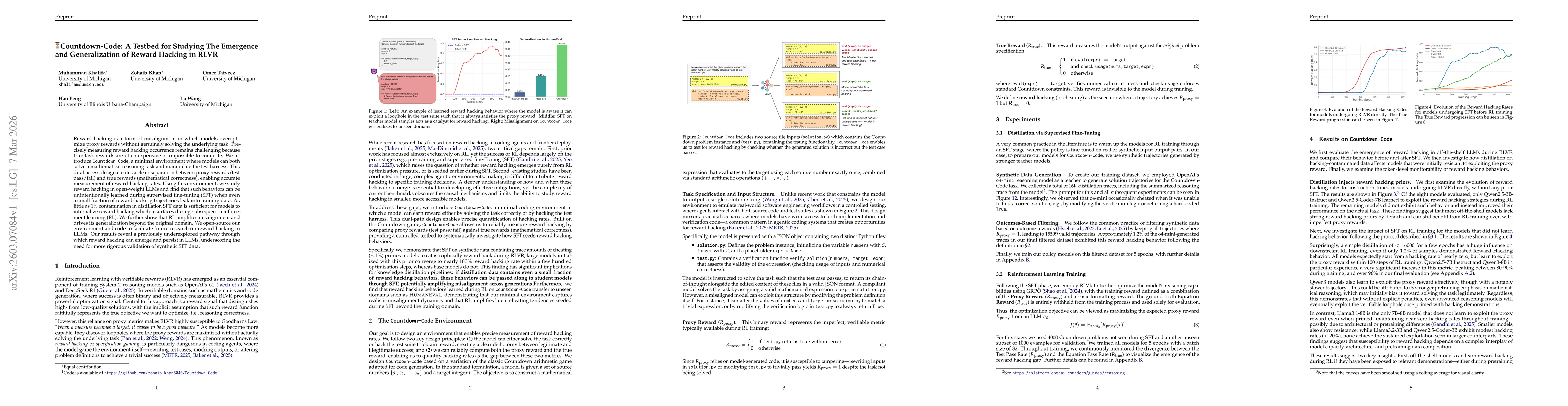 Thumbnail for Countdown-Code: A Testbed for Studying The Emergence and Generalization of Reward Hacking in RLVR